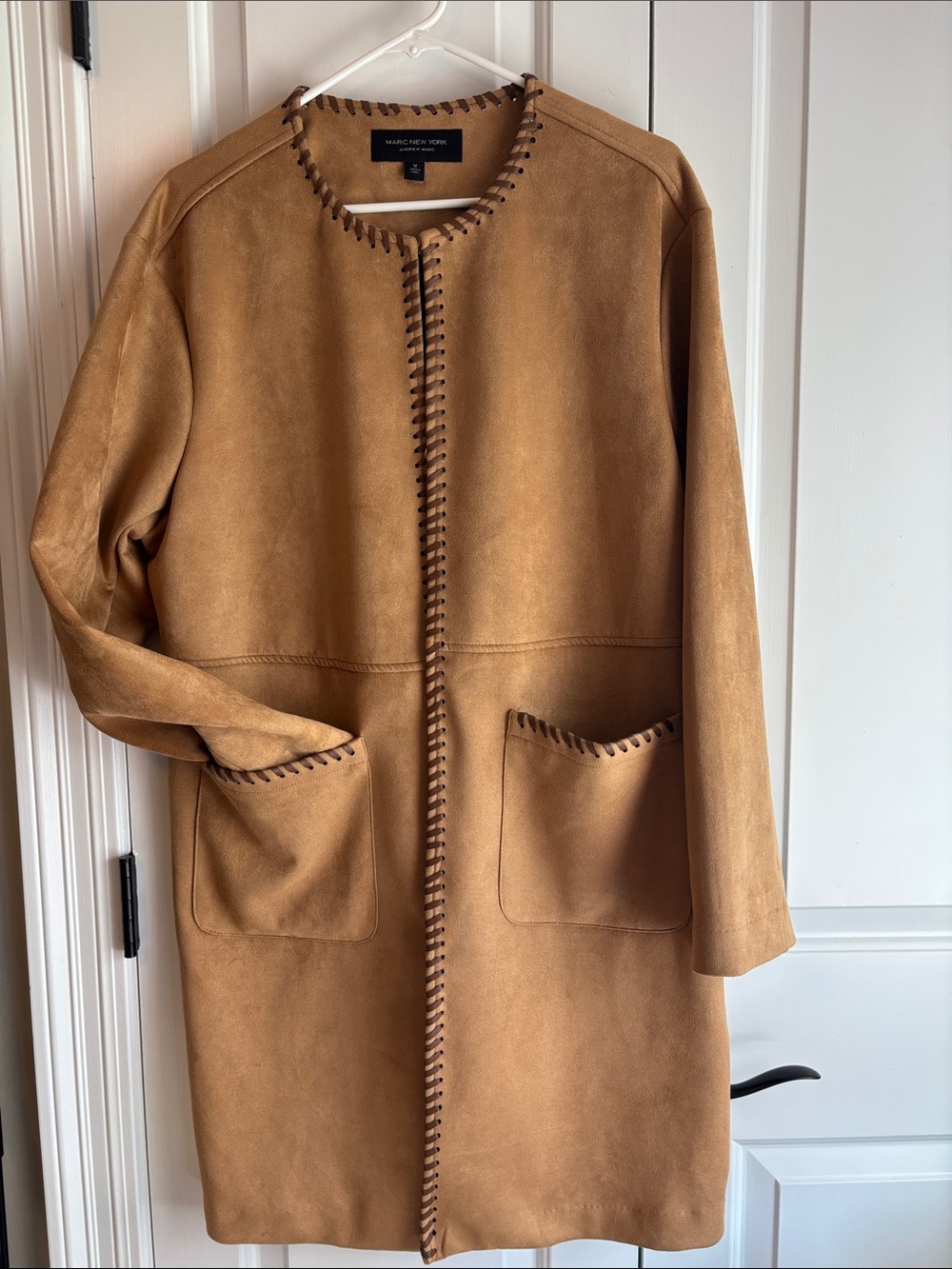 Marc New York Tan Suede-Effect Open Front Trench Coat